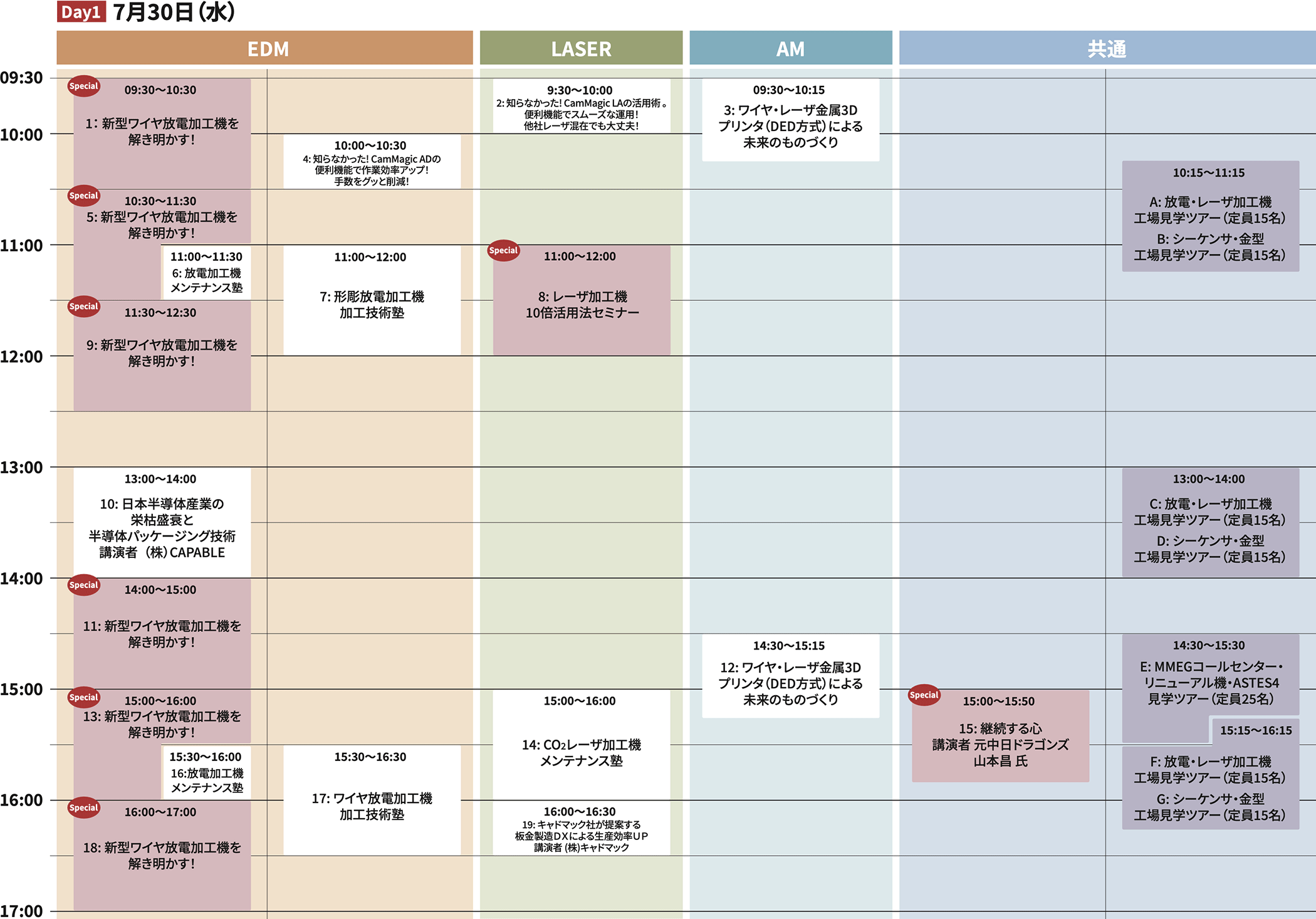 タイムテーブル 7月30日（水）