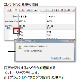 変更を反映するかどうかを確認するメッセージを表示します。([オプション]ダイアログで設定した場合)