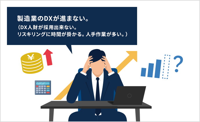 製造業のDXが進まない。(DX人財が採用出来ない。リスキリングに時間が掛かる。人手作業が多い。)